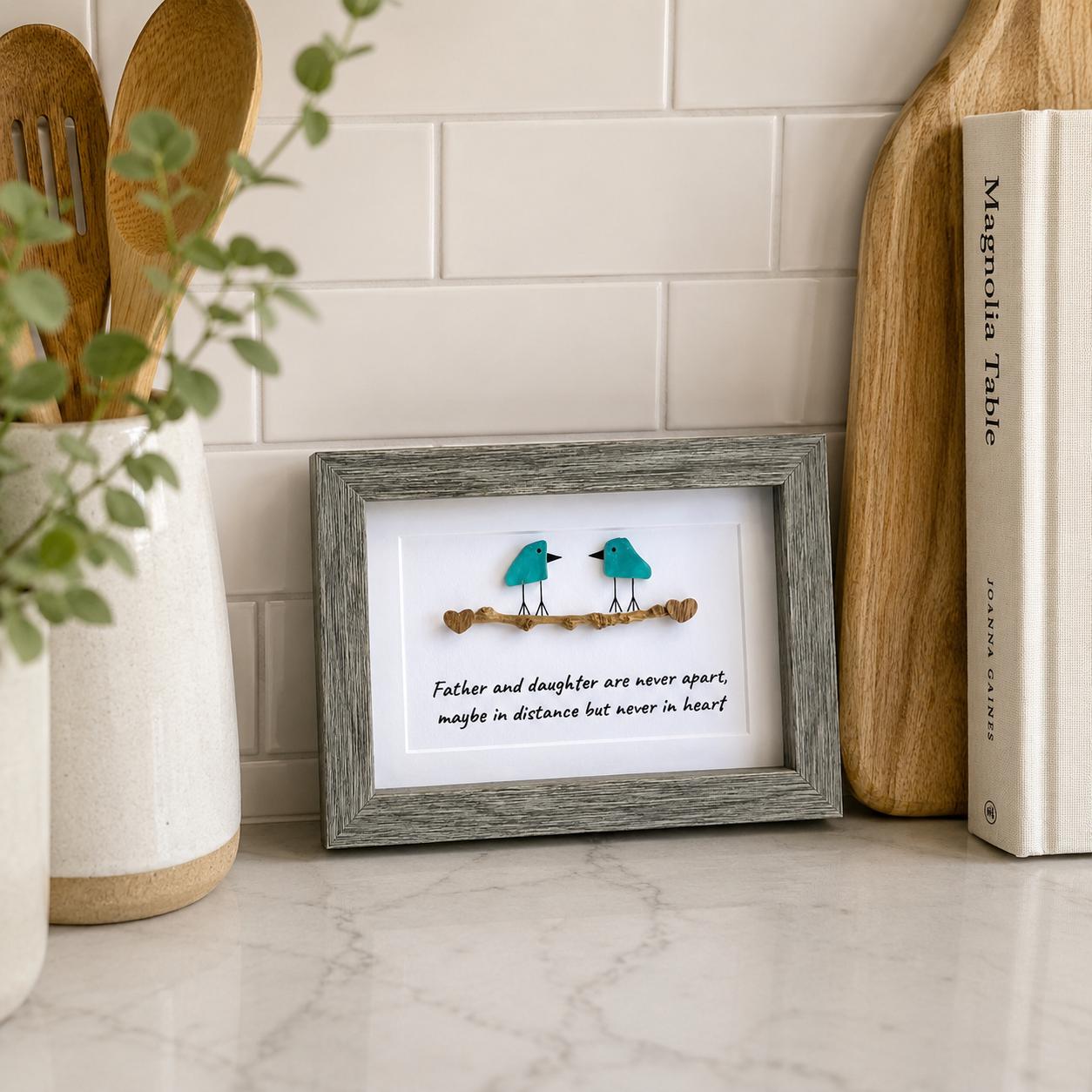 Father and Daughter are Never Apart, Maybe in Distance but Never in Heart | Gift for Dad, Father’s Day, Daughter | 5x7 Blue Sea Glass Art