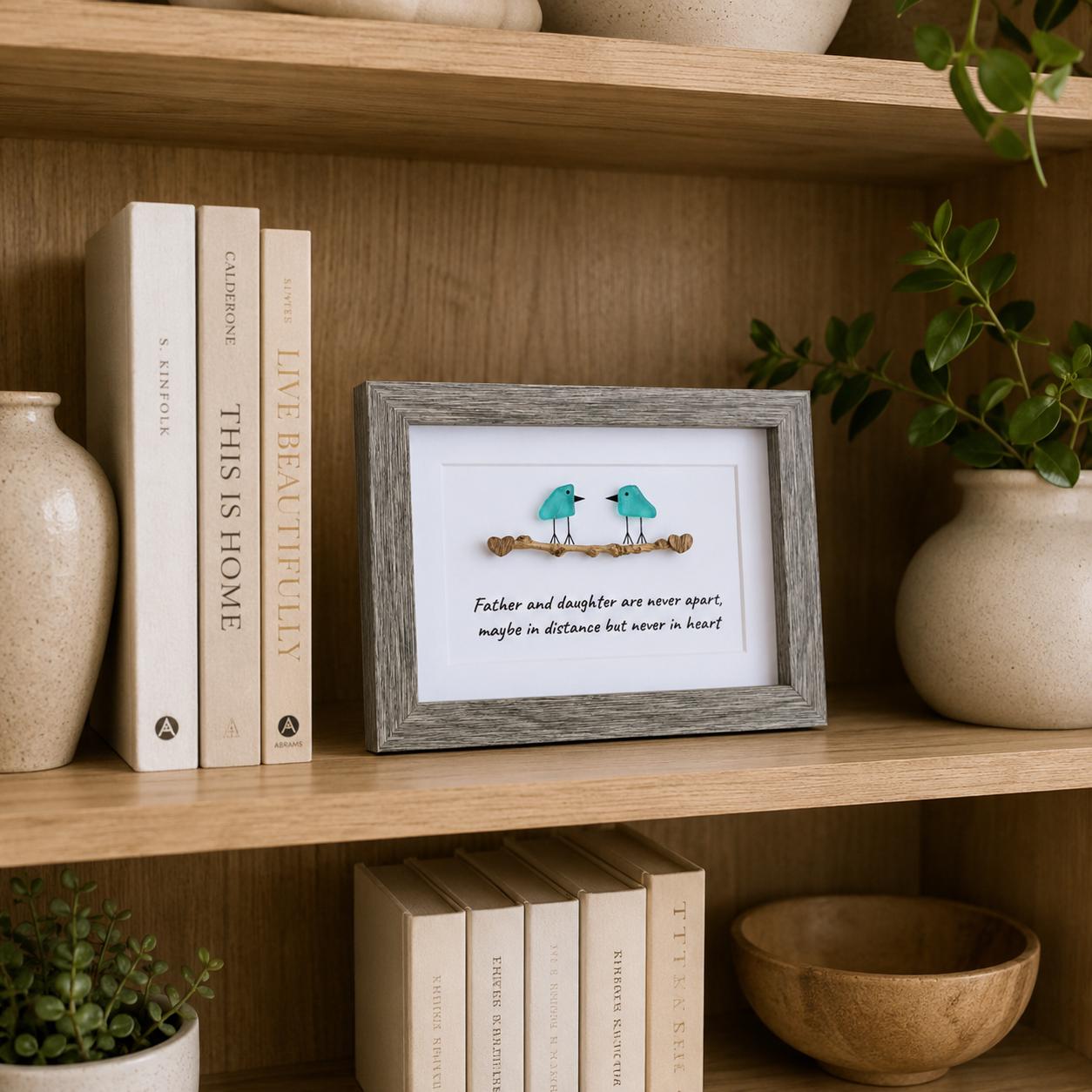 Father and Daughter are Never Apart, Maybe in Distance but Never in Heart | Gift for Dad, Father’s Day, Daughter | 5x7 Blue Sea Glass Art