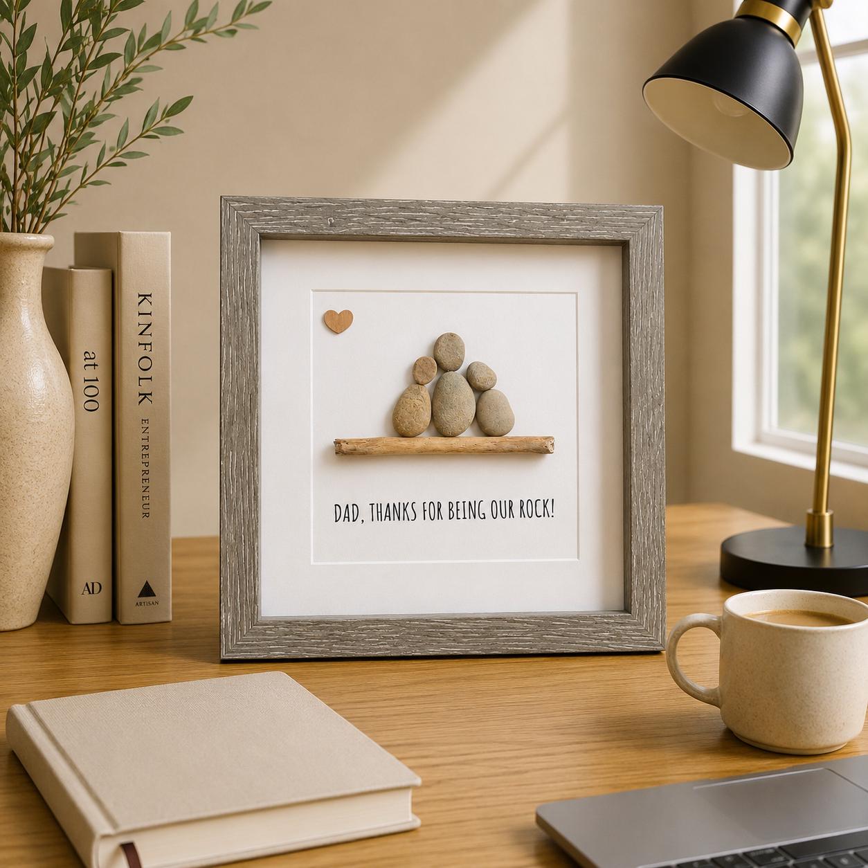 Handmade Pebble Art Framed Gift for Dad, Father's Day