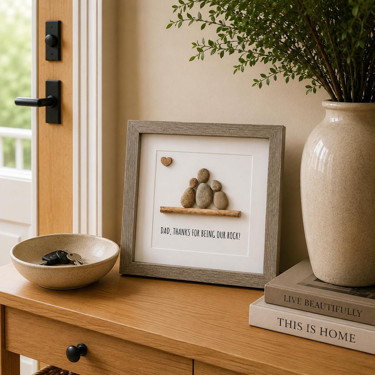 Handmade Pebble Art Framed Gift for Dad, Father's Day