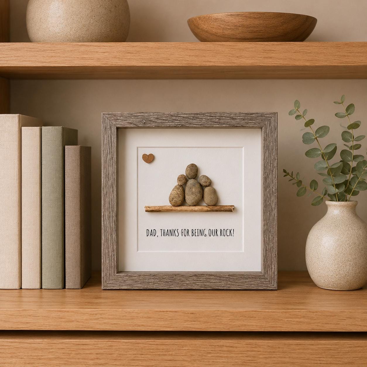 Handmade Pebble Art Framed Gift for Dad, Father's Day