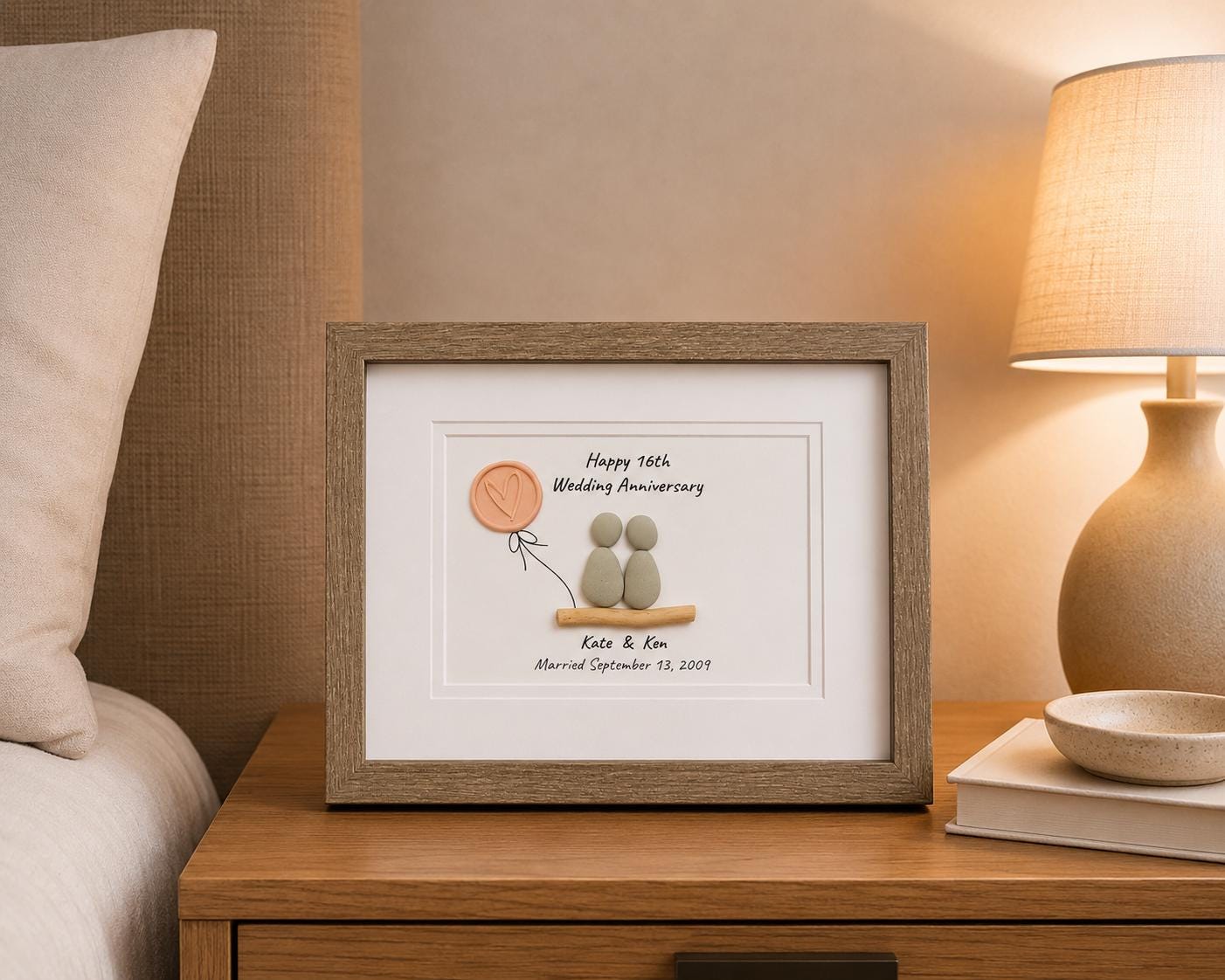 16th Wedding Anniversary Pebble Art | Wax Anniversary Gift