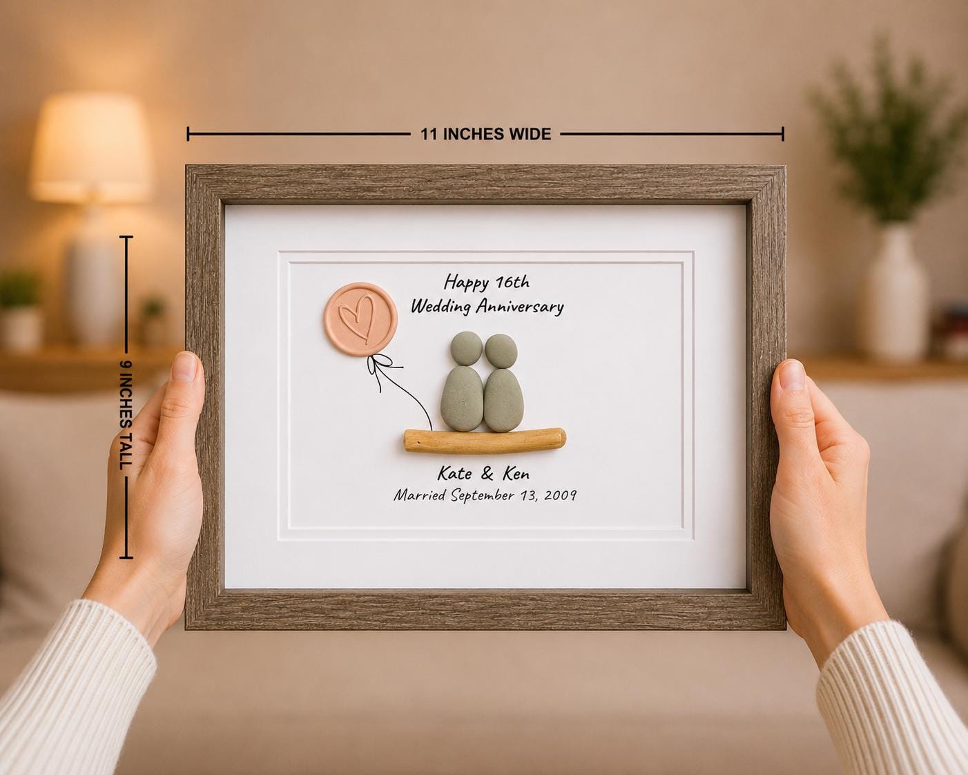16th Wedding Anniversary Pebble Art | Wax Anniversary Gift