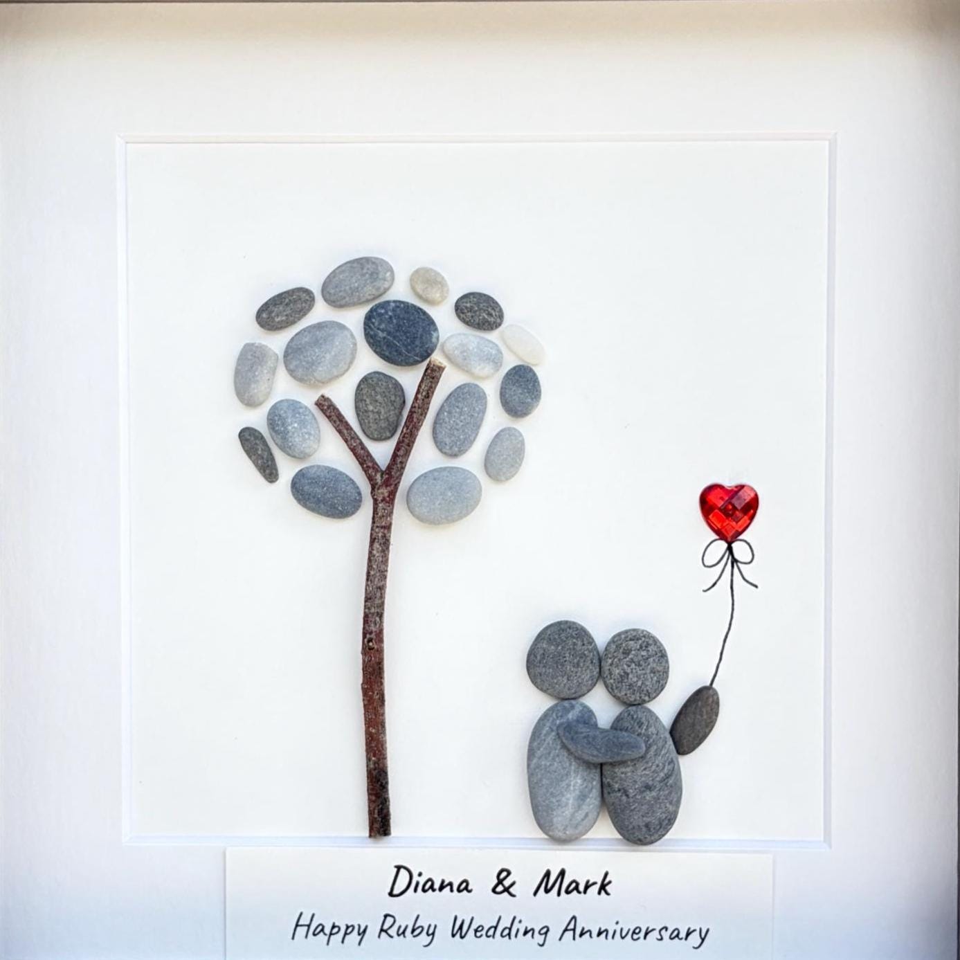 Personalized Ruby Anniversary Pebble Art Gift | 40th Wedding Gift