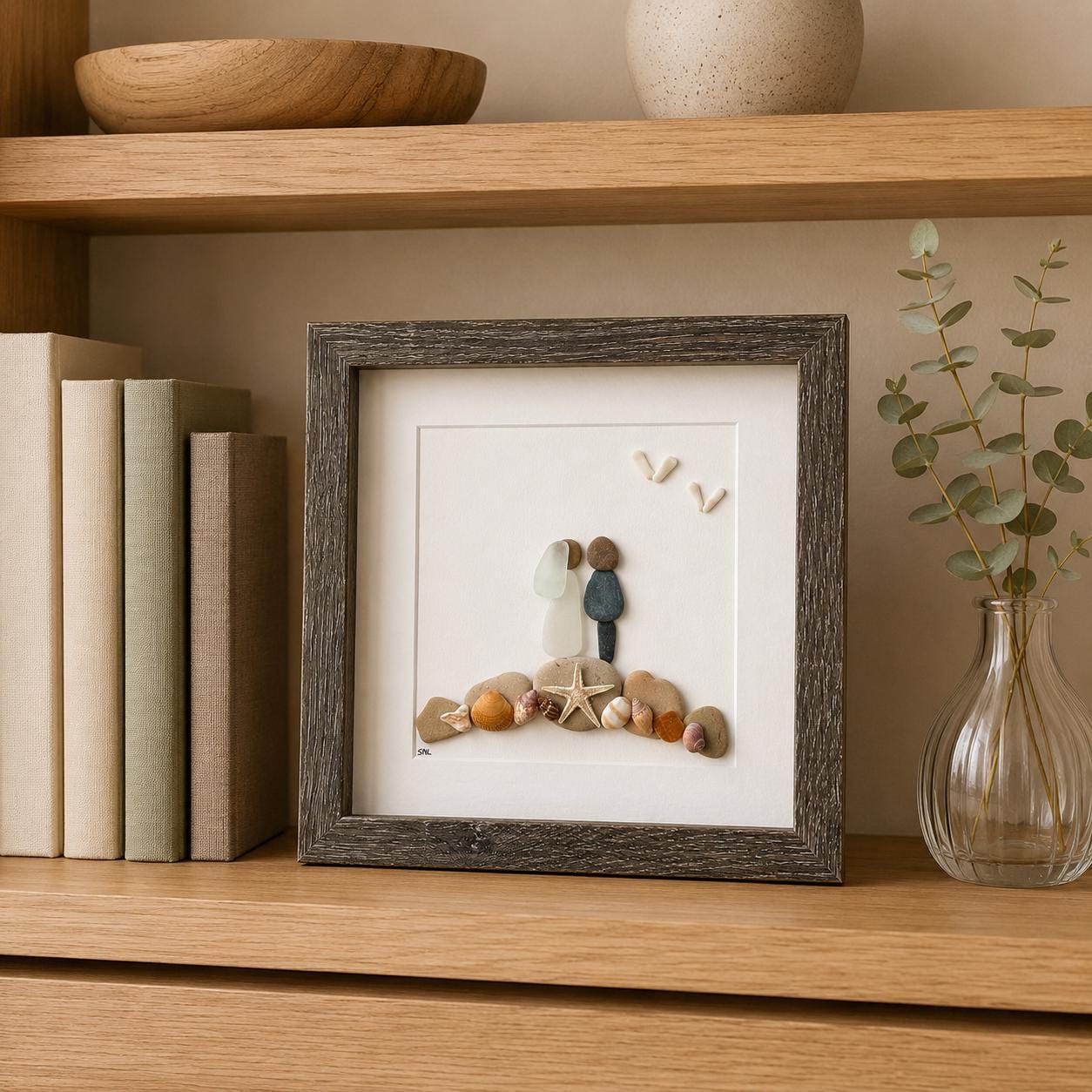 Personalized Beach Wedding Gift, 9x9 Framed Pebble and Sea Glass Art, Perfect Wedding Gift, Engagement Gift, Bridal Shower Gift