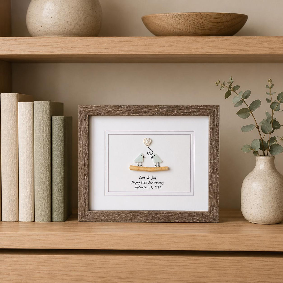 30th Pearl Wedding Anniversary Personalized Gift, 8 x 10” Framed Handmade Gift for Parents, Wife, Husband, Friends, Couple