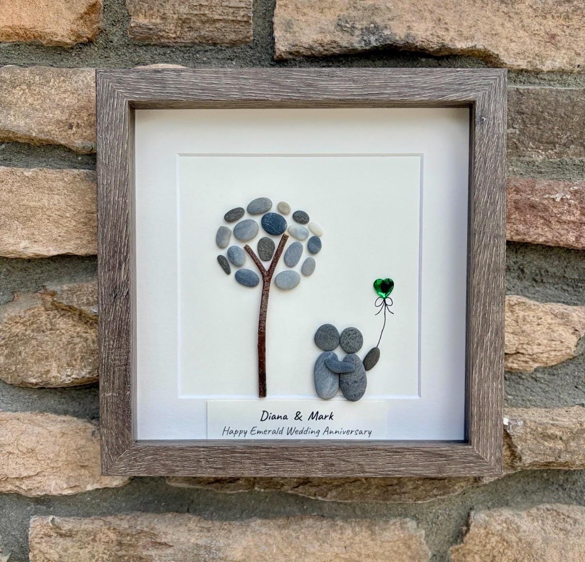 Personalized Emerald Anniversary Pebble Art Gift | 55th Wedding Gift
