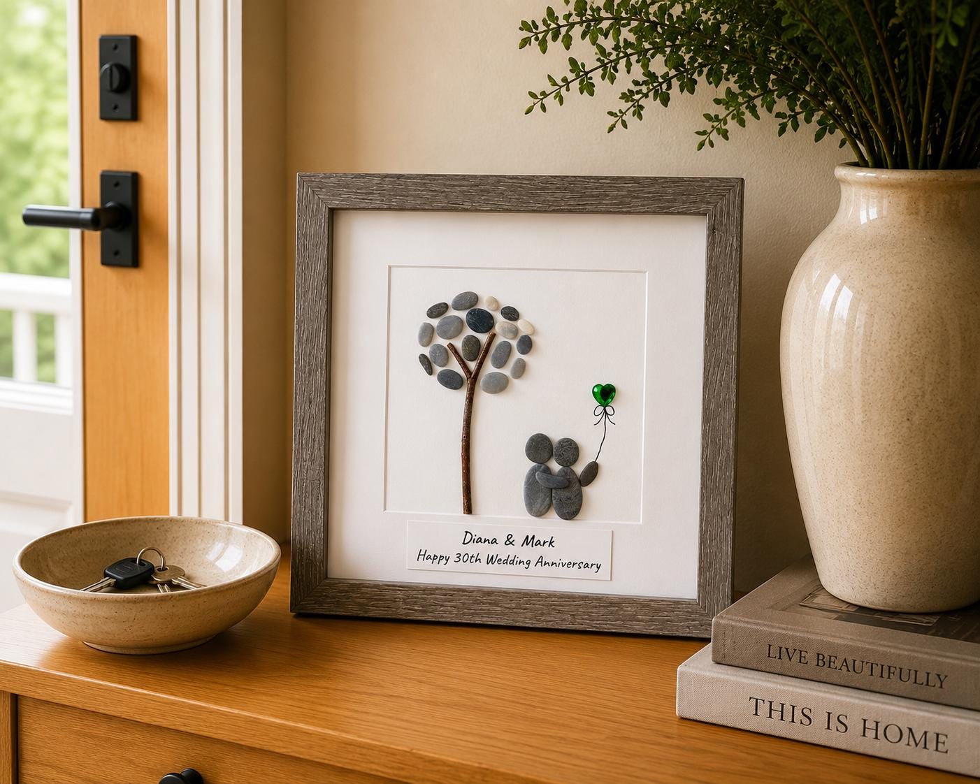 Personalized Emerald Anniversary Pebble Art Gift | 55th Wedding Gift