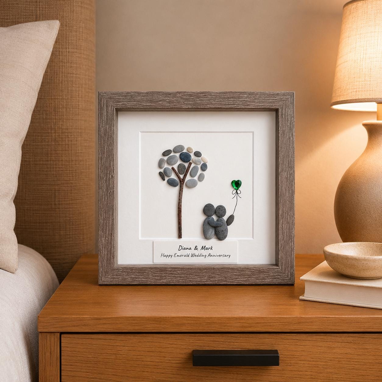 Personalized Emerald Anniversary Pebble Art Gift | 55th Wedding Gift