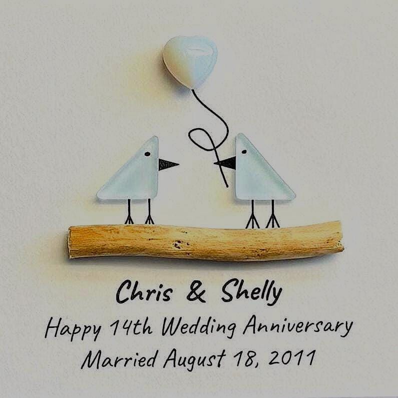 14th Wedding Anniversary Personalized Gift, 8x10” Framed Sea Glass Art, Opal / Ivory Anniversary Gift for Parents, Wife, Husband