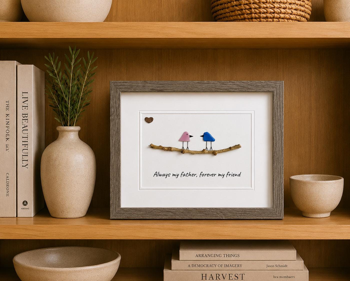 Unique Gift for Dad, Framed 8x10 Sea Glass Art Captioned “Always my father, forever my friend”, Father’s Day Gift, Gift for Dad