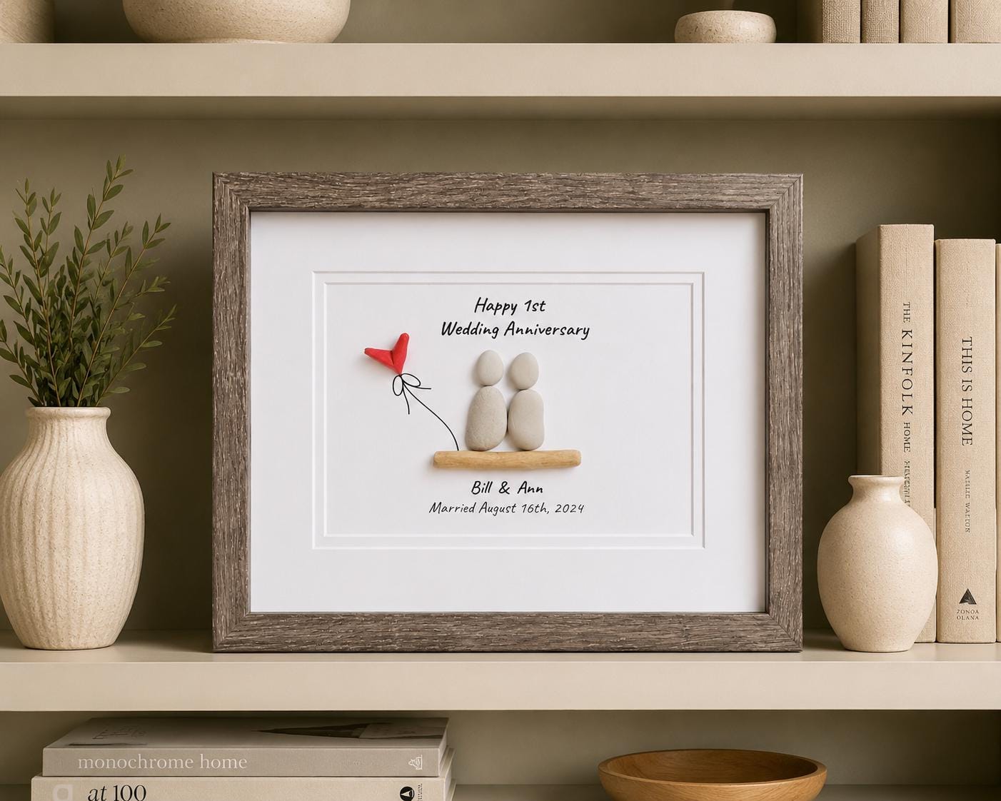 1st Wedding Anniversary Pebble Art | Paper Anniversary Gift With Red Heart