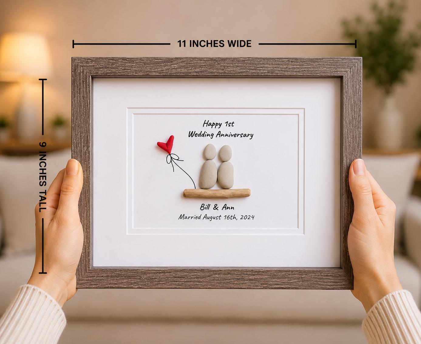 1st Wedding Anniversary Pebble Art | Paper Anniversary Gift With Red Heart