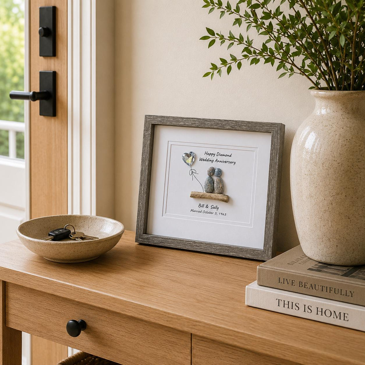 Diamond Wedding Anniversary | 60th Anniversary | Unique 60th Anniversary Gift | Gift for Wife, Husband, Parent, Couple | 8x10 Pebble Art