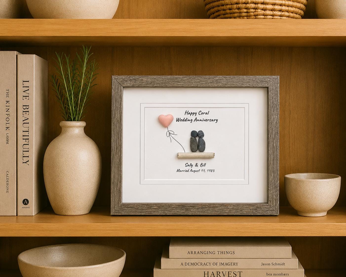 35th Wedding Anniversary | Coral Anniversary | Unique 35th Anniversary Gift | Gift for Wife, Husband, Parent, Couple | 8x10 Pebble Art