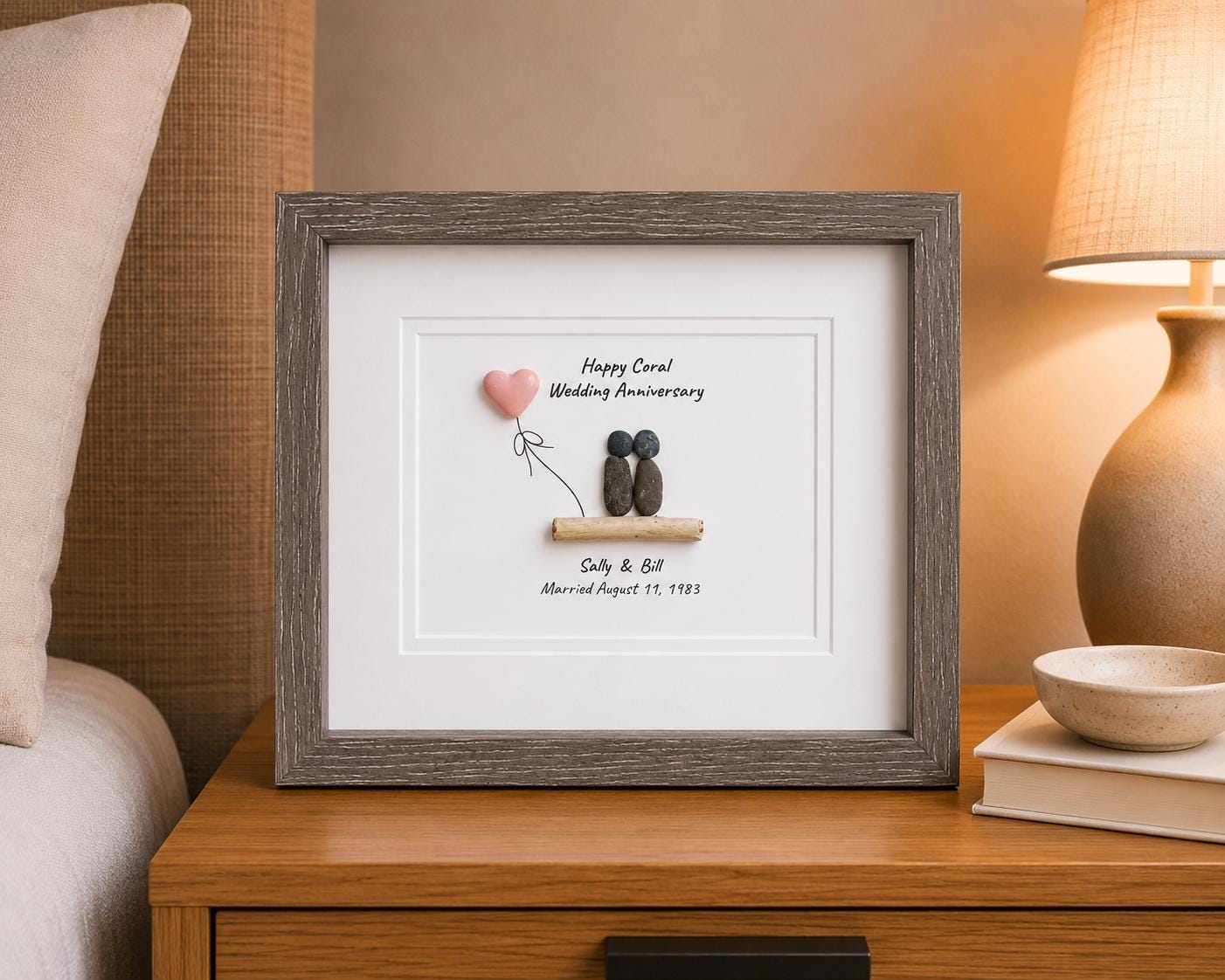 35th Wedding Anniversary | Coral Anniversary | Unique 35th Anniversary Gift | Gift for Wife, Husband, Parent, Couple | 8x10 Pebble Art