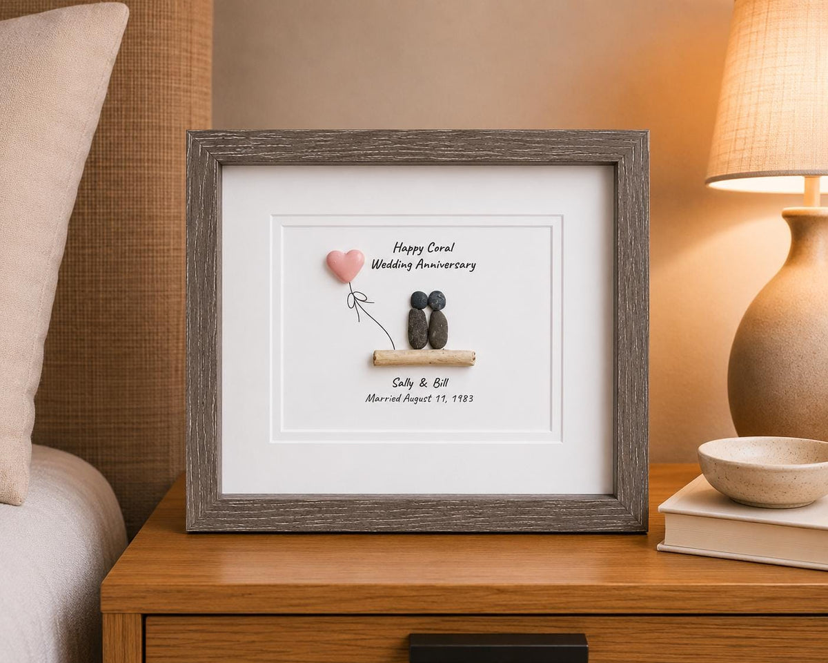 35th Wedding Anniversary | Coral Anniversary | Unique 35th Anniversary Gift | Gift for Wife, Husband, Parent, Couple | 8x10 Pebble Art