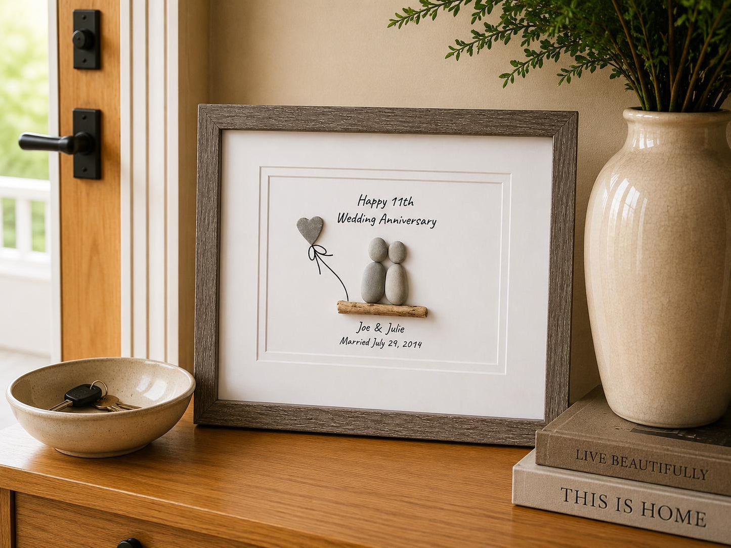 11th Wedding Anniversary 8x10" Framed Pebble Art, Personalized Steel Anniversary Gift from Parents, Wife, Husband, Friends