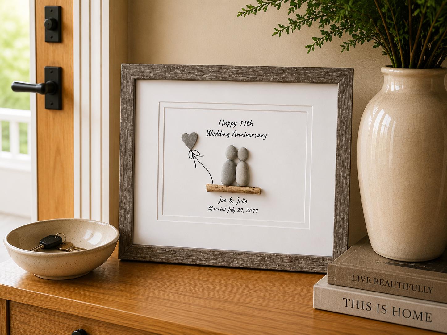 11th Wedding Anniversary 8x10" Framed Pebble Art, Personalized Steel Anniversary Gift from Parents, Wife, Husband, Friends
