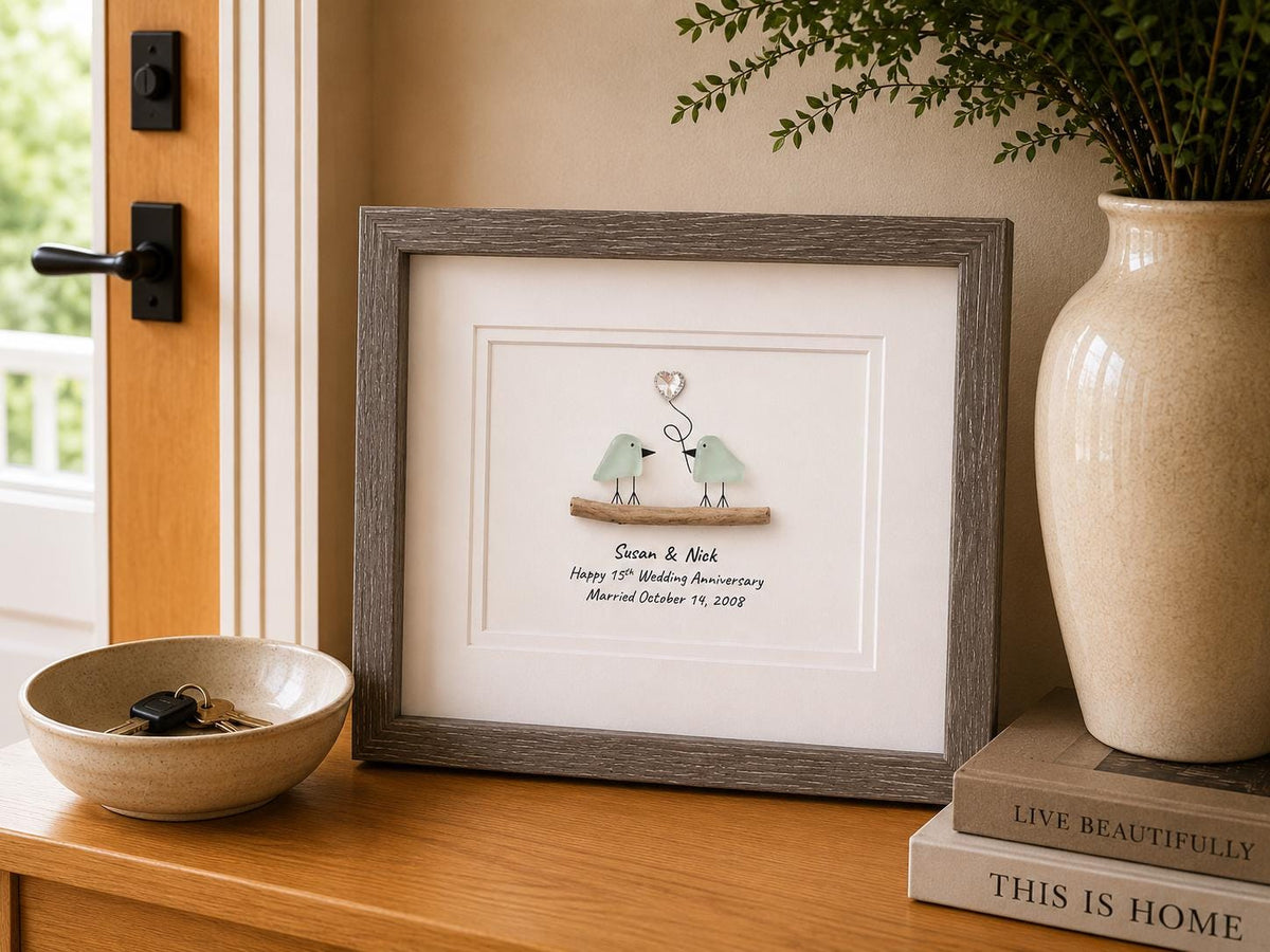 15th Wedding Anniversary Gift | Crystal Anniversary | 15 Year Anniversary | Gift for Wife, Husband, Parents, Couple | 8x10 Sea Glass Art