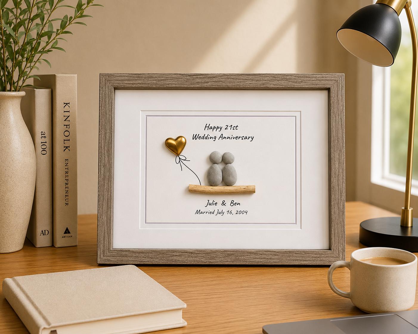 21st Anniversary Gift | Personalized Nickel / Brass Wedding Piece | Sea Glass