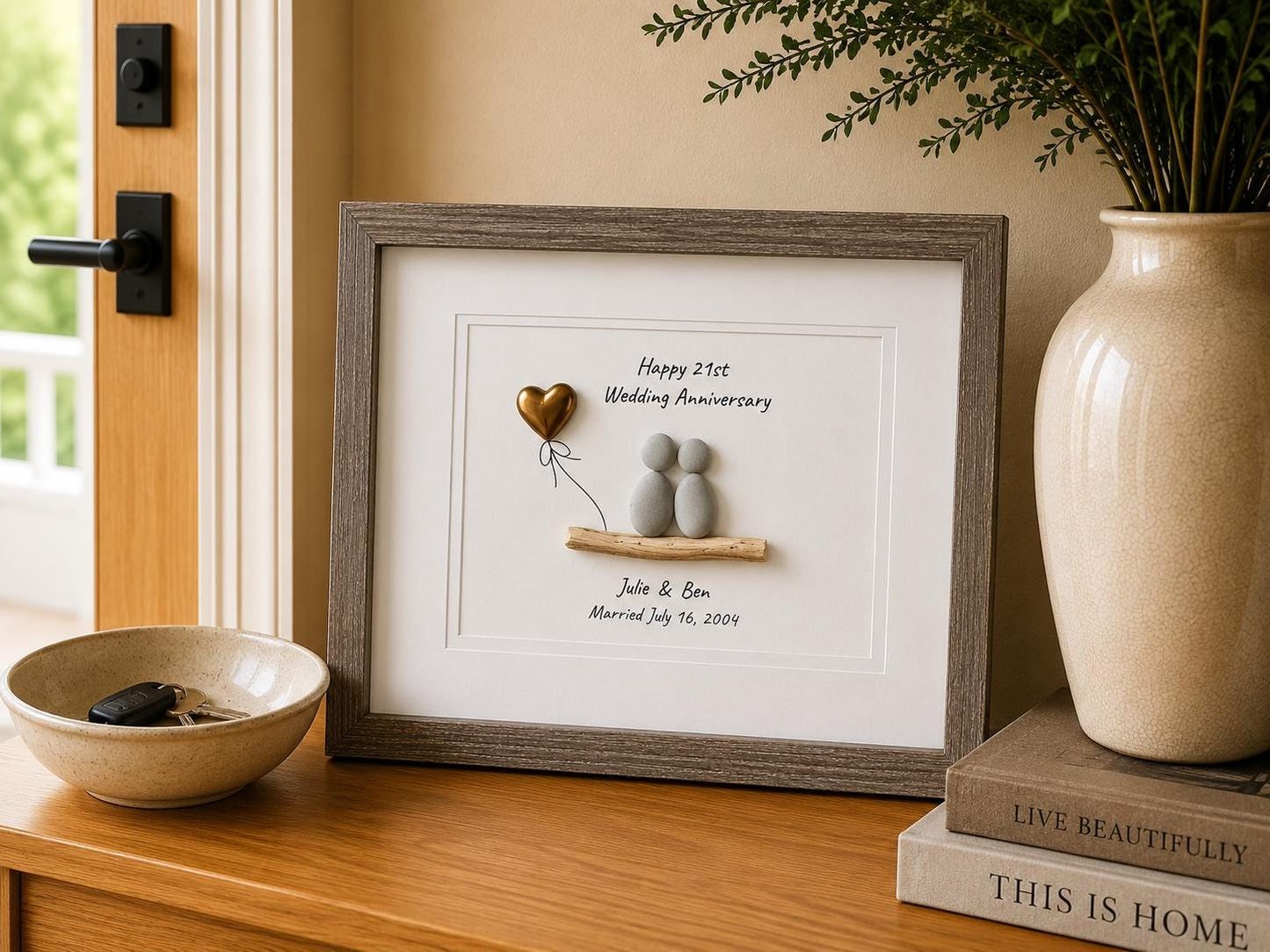 21st Anniversary Gift | Personalized Nickel / Brass Wedding Piece | Sea Glass