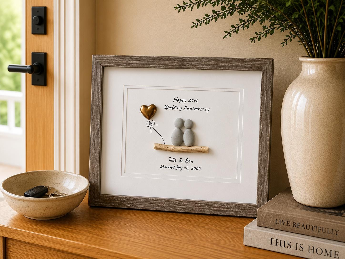 21st Anniversary Gift | Personalized Nickel / Brass Wedding Piece | Sea Glass