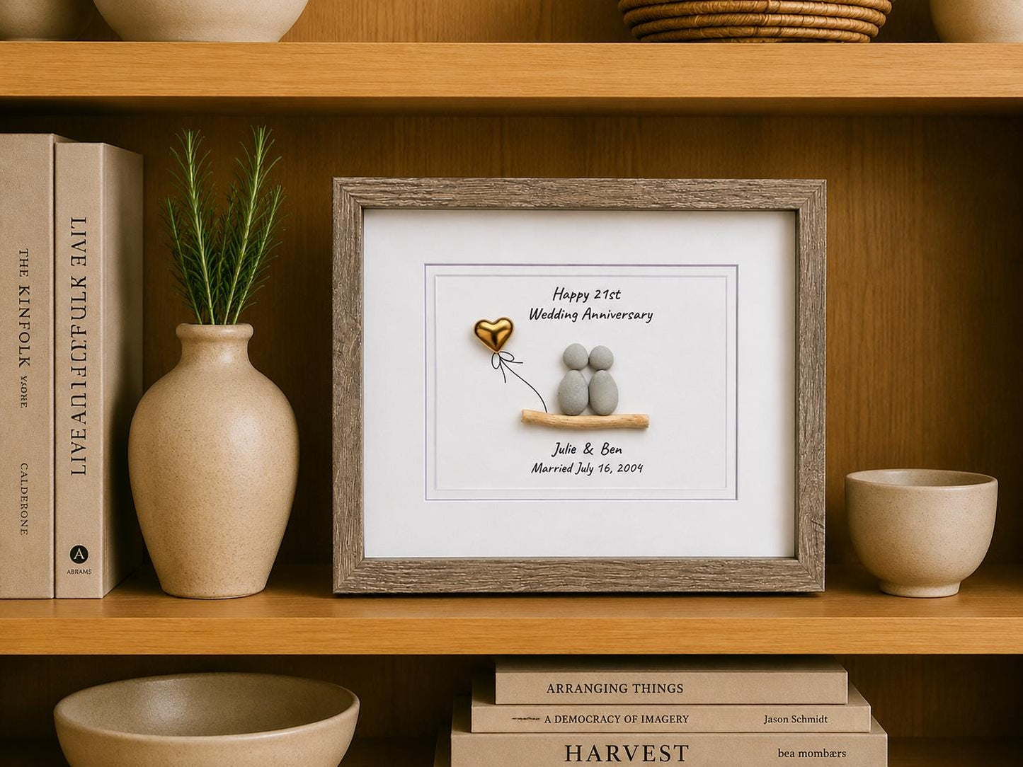 21st Anniversary Gift | Personalized Nickel / Brass Wedding Piece | Sea Glass
