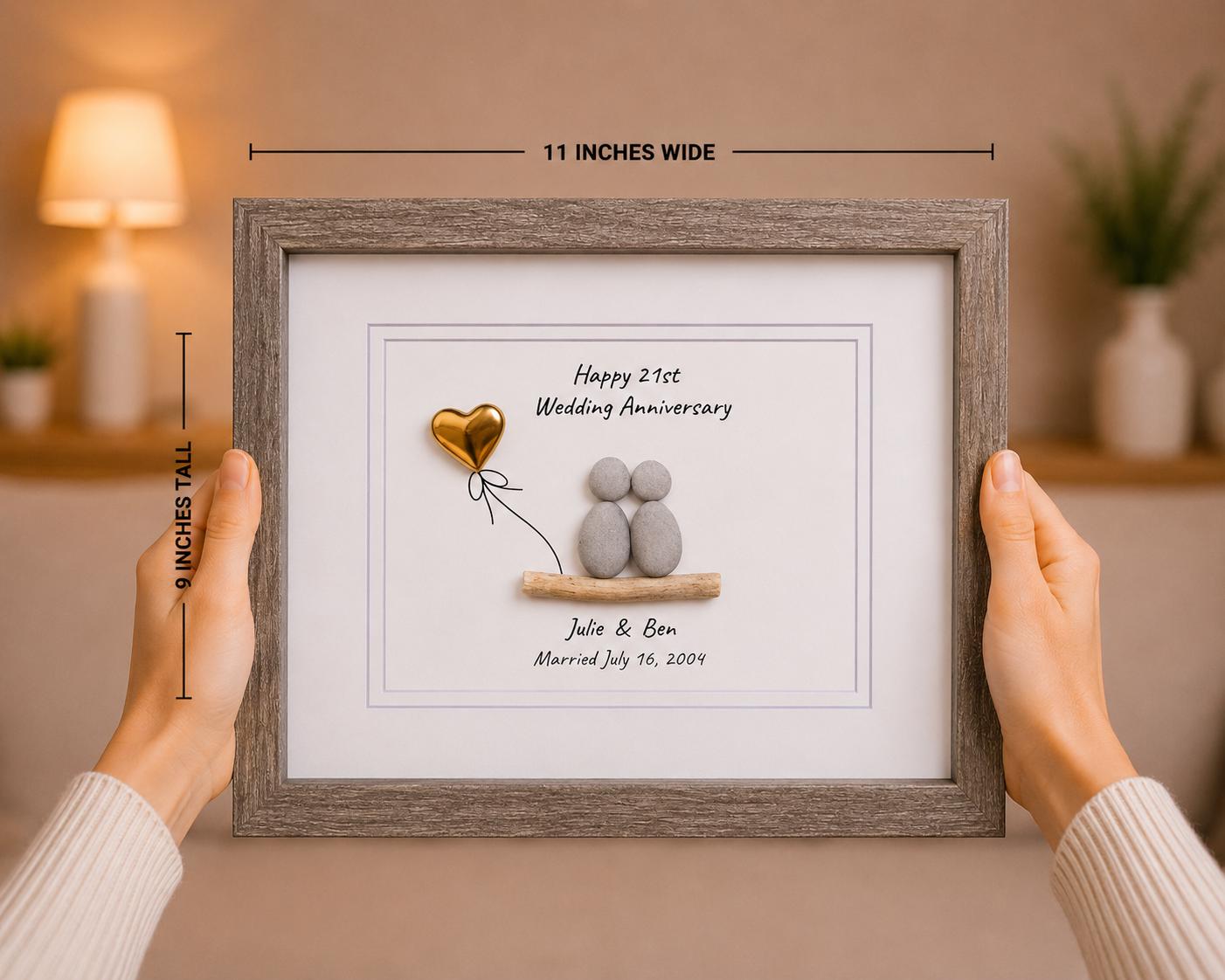 21st Anniversary Gift | Personalized Nickel / Brass Wedding Piece | Sea Glass