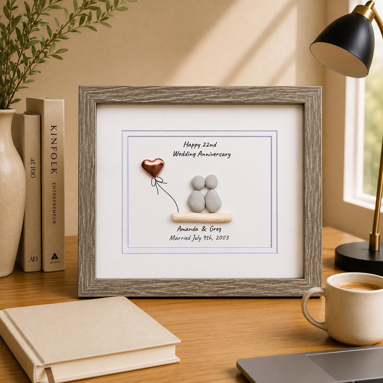 22nd Anniversary Gift | Personalized Copper Wedding Piece | Pebble Art