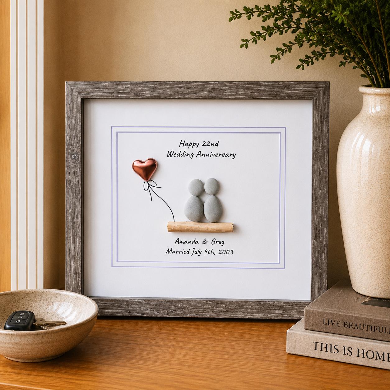 22nd Anniversary Gift | Personalized Copper Wedding Piece | Pebble Art