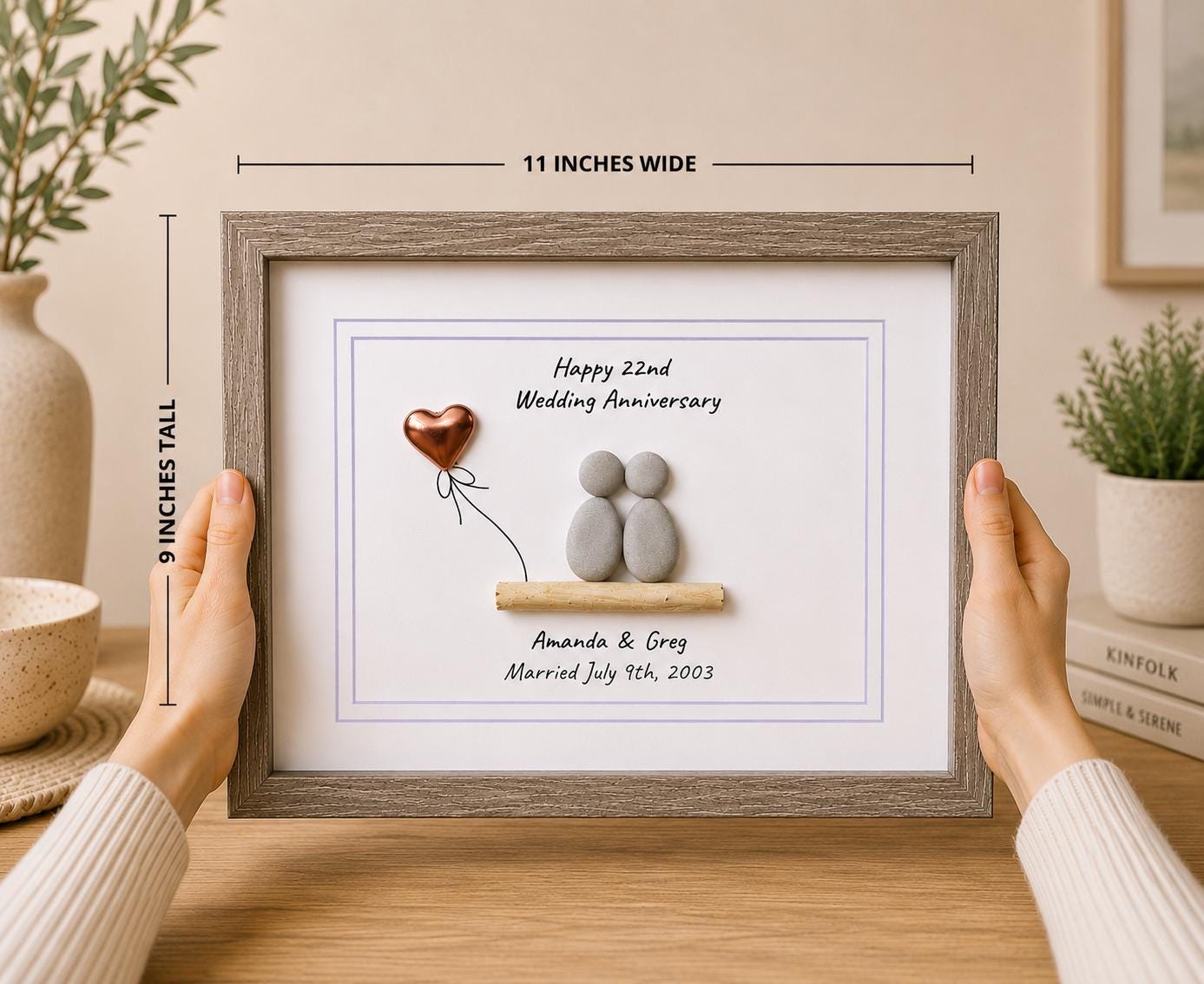 22nd Anniversary Gift | Personalized Copper Wedding Piece | Pebble Art