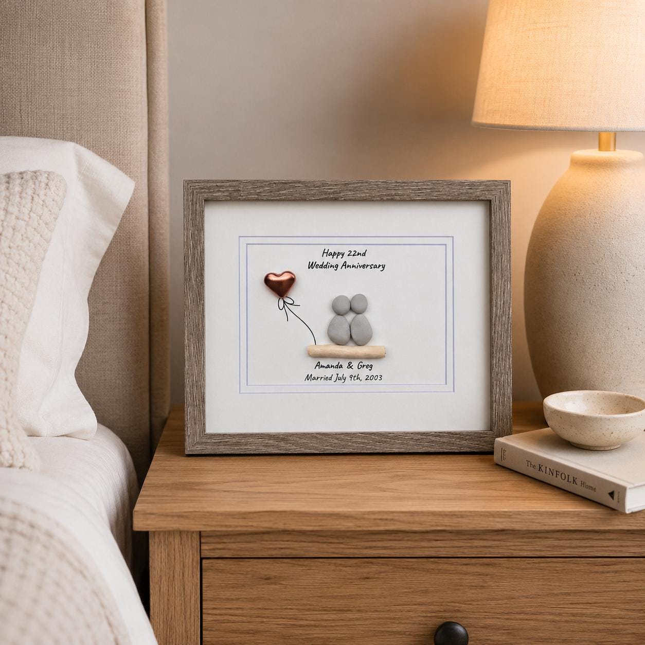 22nd Anniversary Gift | Personalized Copper Wedding Piece | Pebble Art