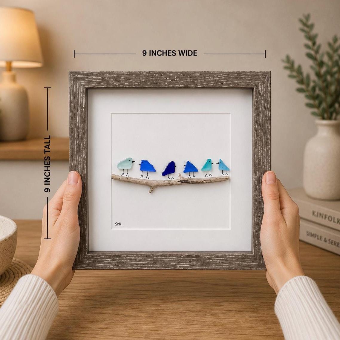 Blue Sea Glass Birds on Drift Wood