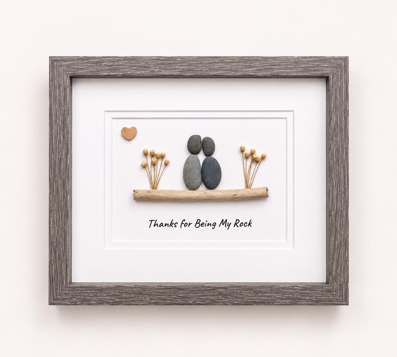 Handmade Pebble Art, Couple on Branch, Framed Friendship Gift