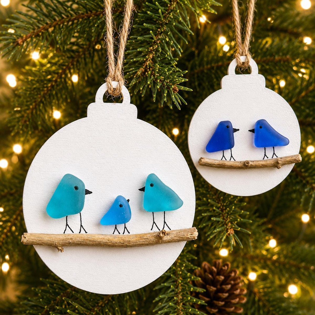 Family of Sea Glass Birds Christmas Ornament | Couple | Family of 2 | Family of 3 | Family of 4 | Family of 5 | Family of 6 | Perfect Holiday Gift | Drift Wood