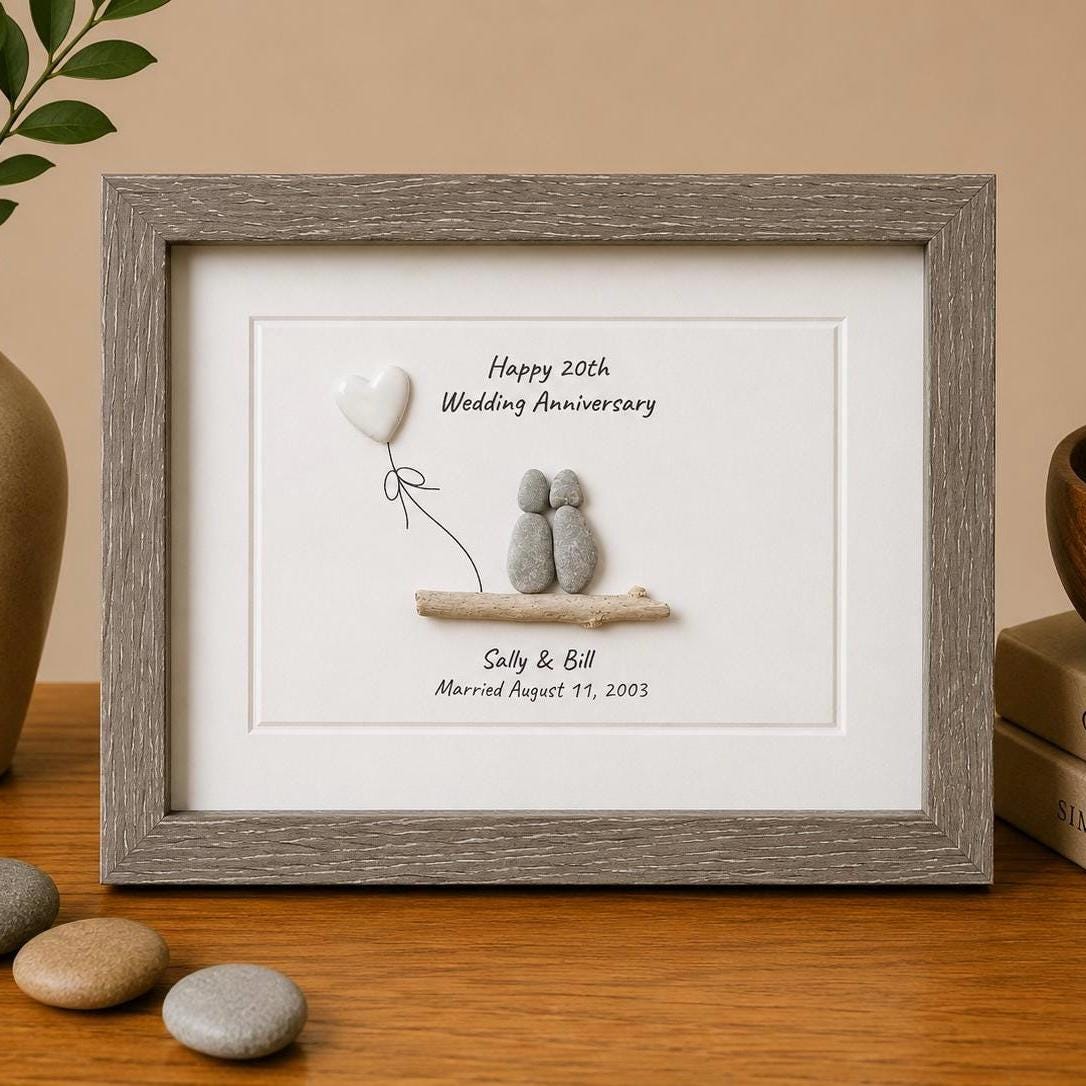 20th Wedding Anniversary Gift | China Anniversary | 20 Year Anniversary | Gift for Wife, Husband, Parent, Couple, Friends | 8x10 Pebble Art