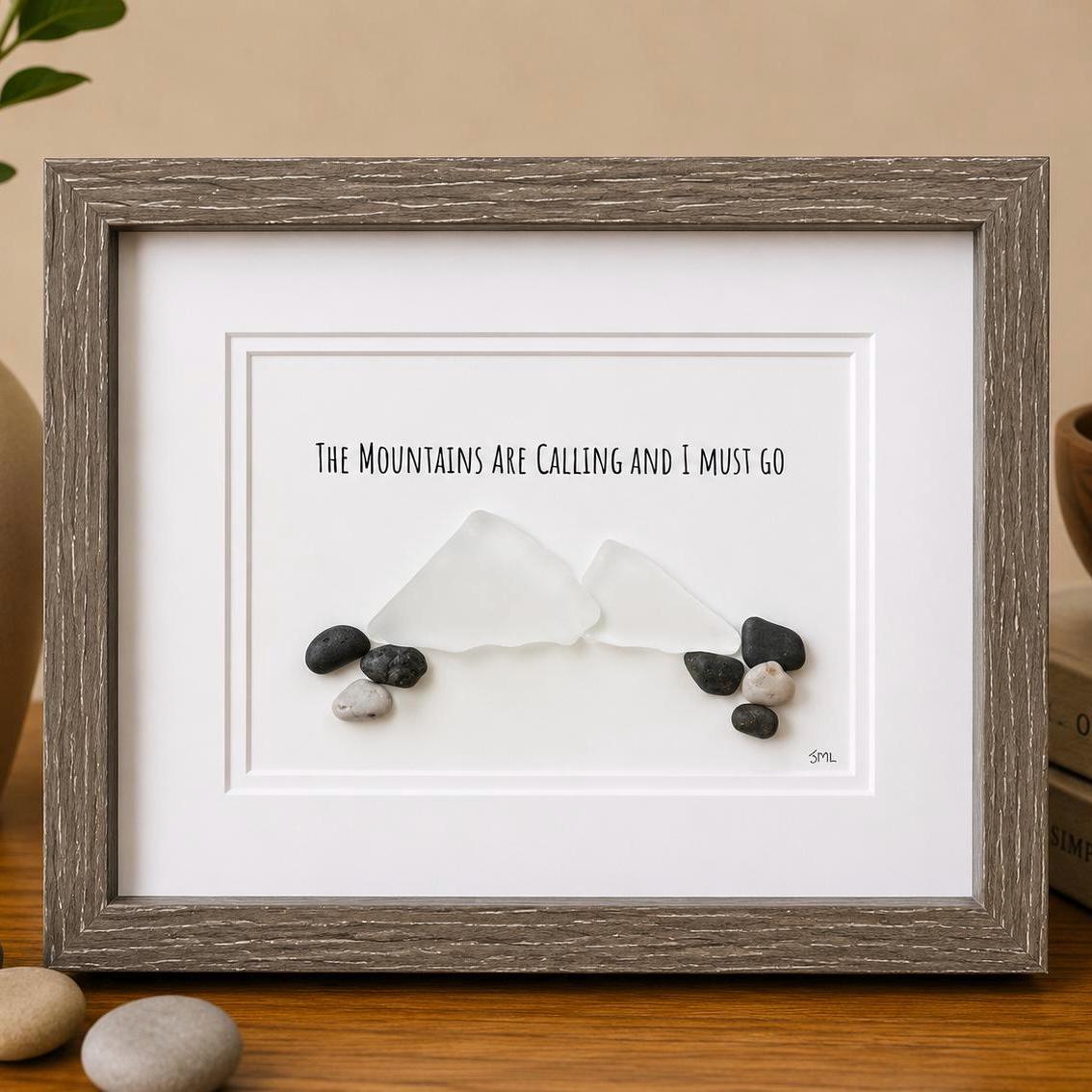 The Mountains Are Calling | Mountain Art | Snow-Capped Mountains | Art for Hiker | Rocky Mountains | Nature Art | 8x10 Sea Glass Art