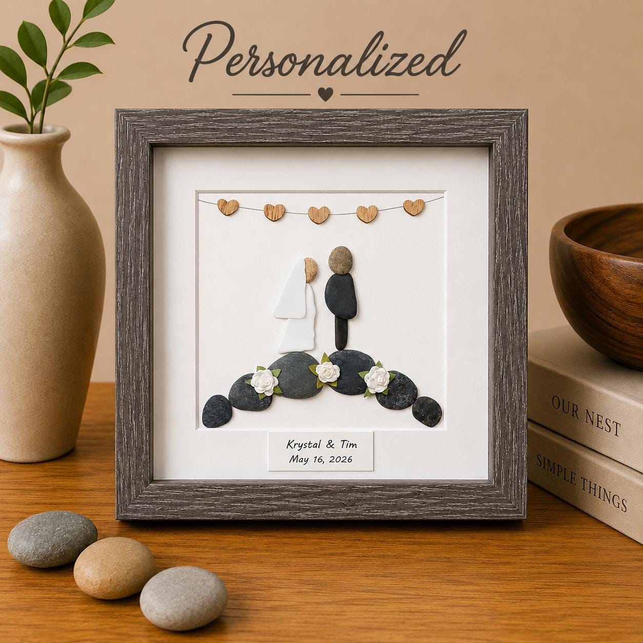 Marriage Scene | Wedding Gift | Gift for Bride and Groom | Engagement Gift | Bridal Shower Gift | 8x8 Pebble and Ceramic Gift