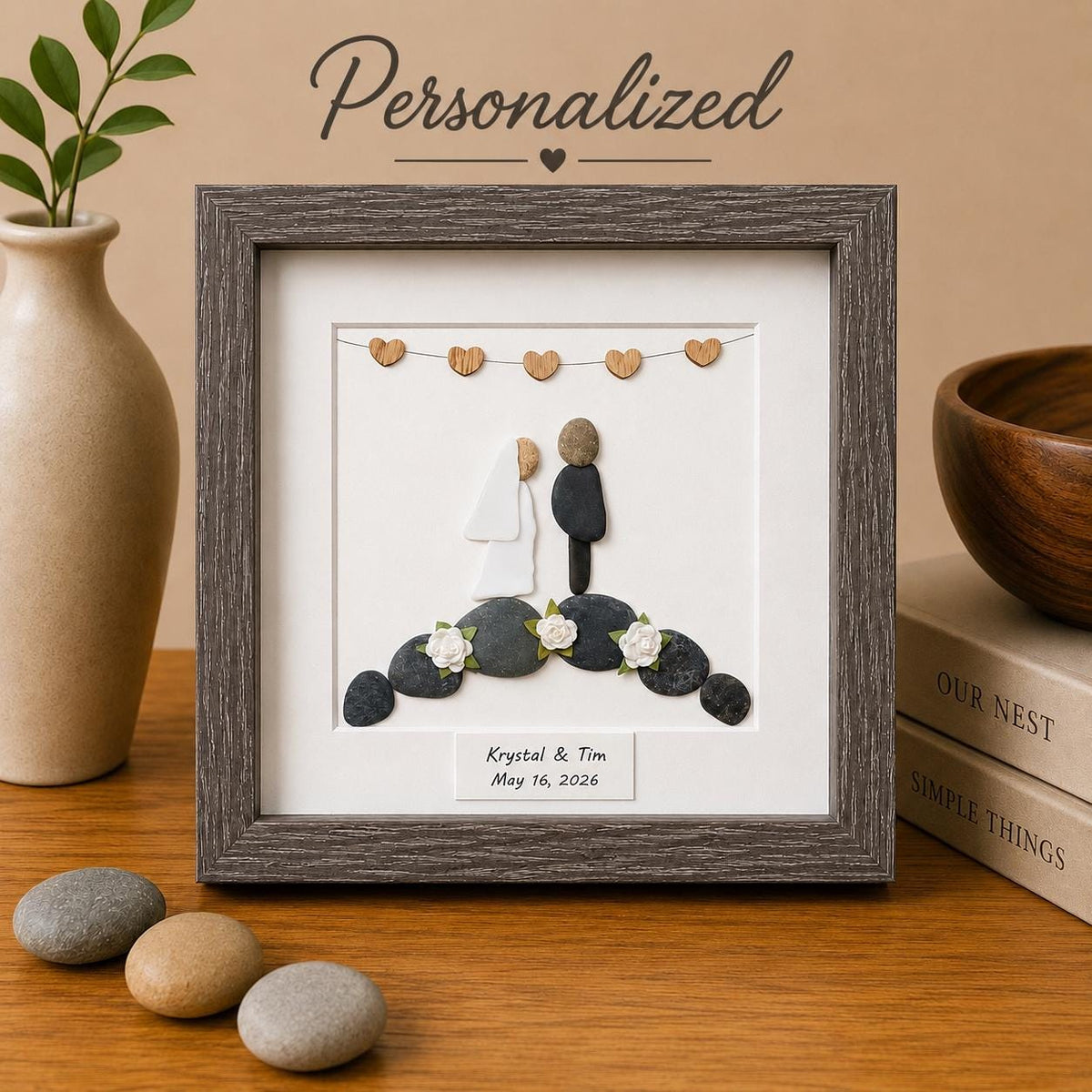 Marriage Scene | Wedding Gift | Gift for Bride and Groom | Engagement Gift | Bridal Shower Gift | 8x8 Pebble and Ceramic Gift
