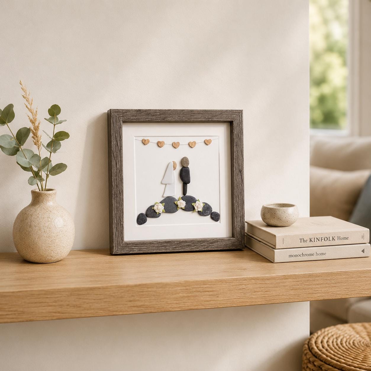 Marriage Scene | Wedding Gift | Gift for Bride and Groom | Engagement Gift | Bridal Shower Gift | 8x8 Pebble and Ceramic Gift