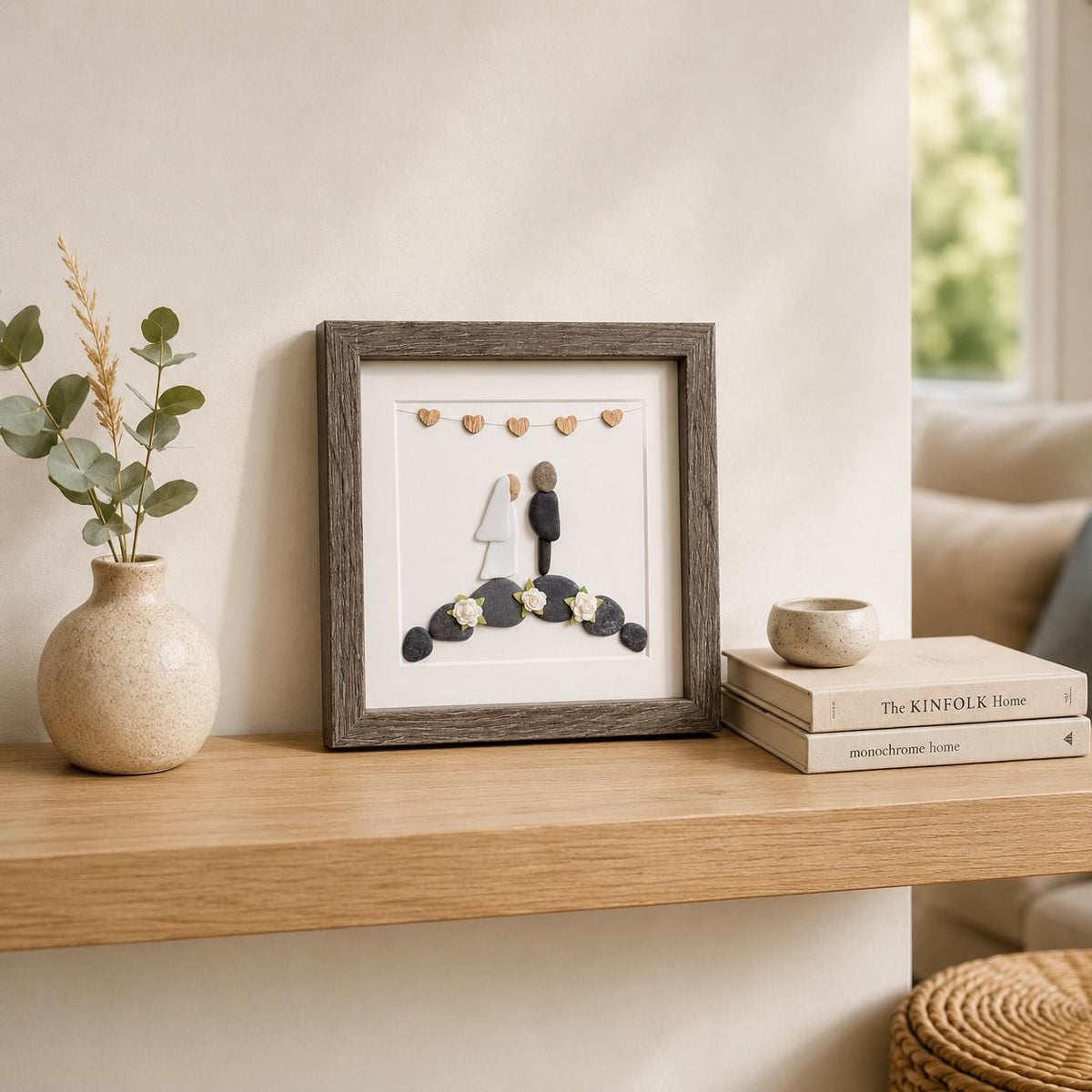 Marriage Scene | Wedding Gift | Gift for Bride and Groom | Engagement Gift | Bridal Shower Gift | 8x8 Pebble and Ceramic Gift