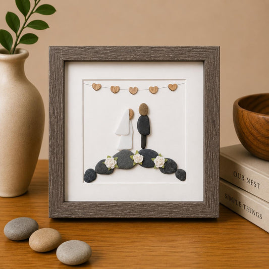 Marriage Scene | Wedding Gift | Gift for Bride and Groom | Engagement Gift | Bridal Shower Gift | 8x8 Pebble and Ceramic Gift