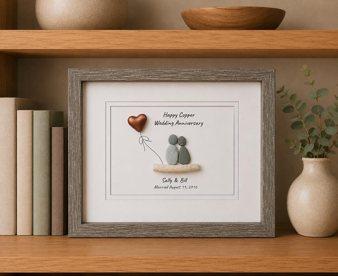 Copper Wedding Anniversary | 7th Anniversary | Unique 7th Anniversary Gift | Gift for Wife, Husband, Parent, Couple | 8x10 Pebble Art