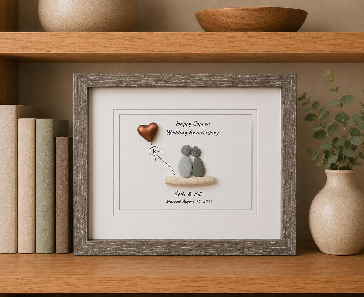 Copper Wedding Anniversary | 7th Anniversary | Unique 7th Anniversary Gift | Gift for Wife, Husband, Parent, Couple | 8x10 Pebble Art
