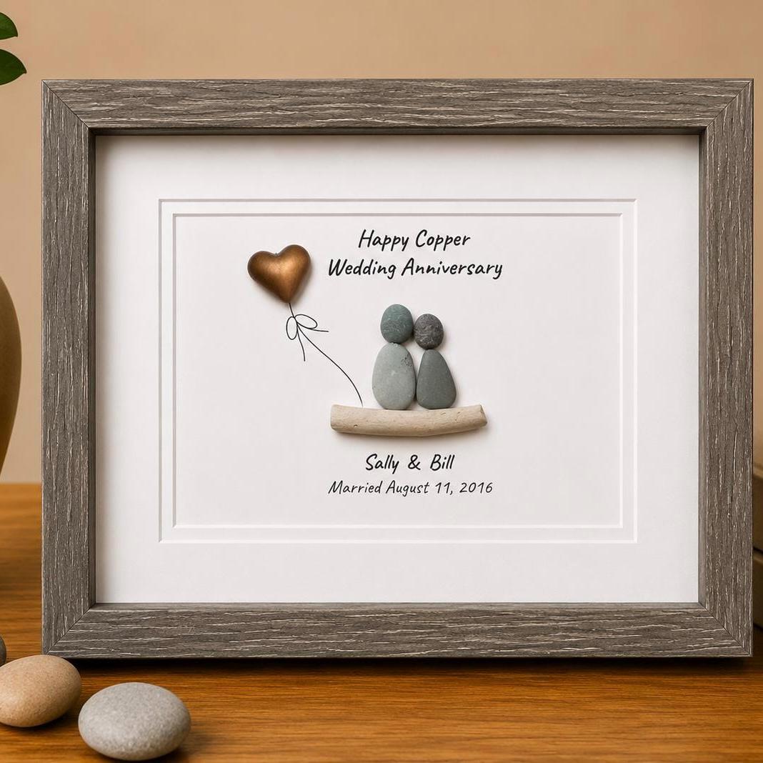 Copper Wedding Anniversary | 7th Anniversary | Unique 7th Anniversary Gift | Gift for Wife, Husband, Parent, Couple | 8x10 Pebble Art