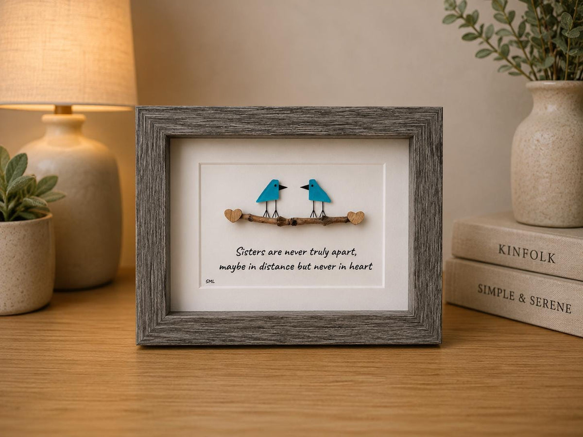 Sisters are Never Truly Apart, Maybe in Distance but Never in Heart | Gift for Sister | Gift for Friend | Birthday Gift | 5x7 Sea Glass Art