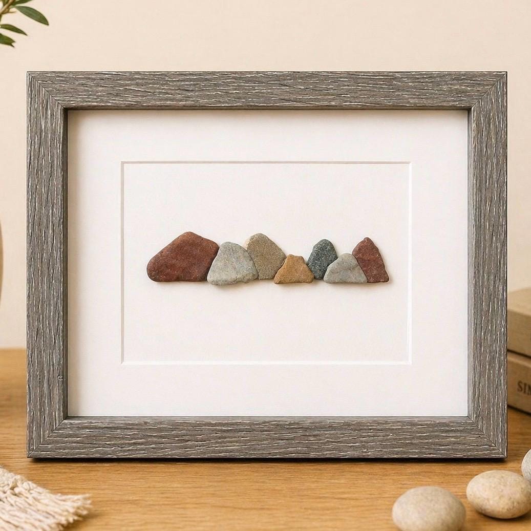 Colors of the Mountains Pebble Art, 8x10” Framed Original Artwork