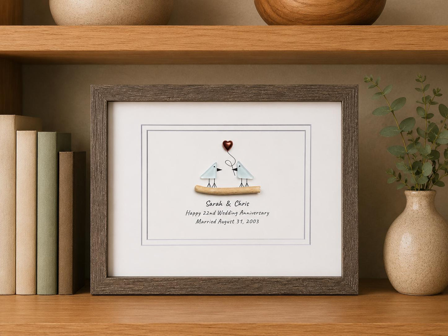 22nd Wedding Anniversary Gift | Personalized Copper Anniversary Sea Glass Art