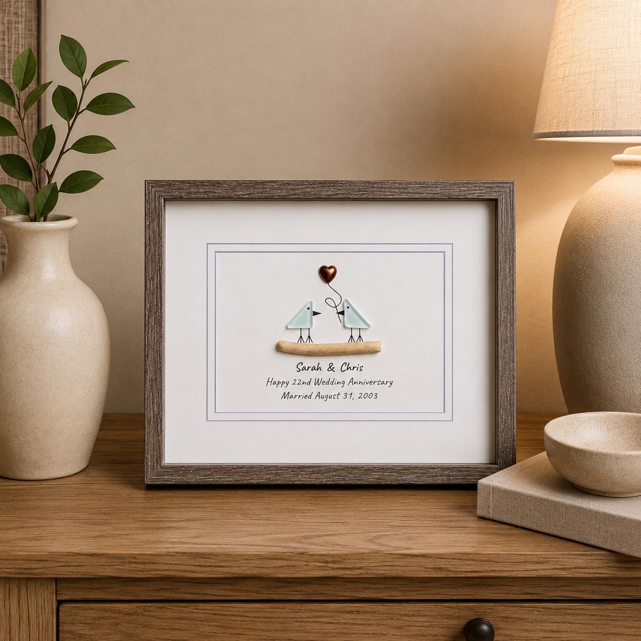 22nd Wedding Anniversary Gift | Personalized Copper Anniversary Sea Glass Art